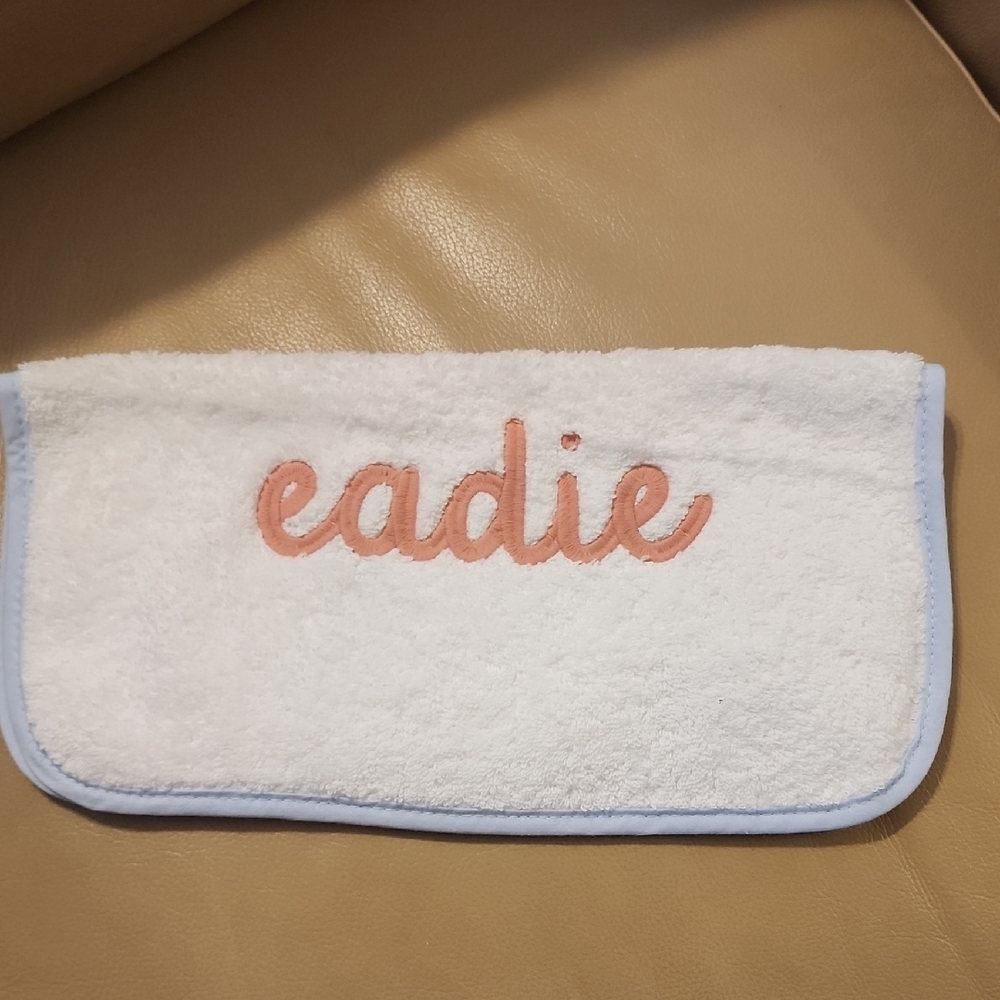 Monogrammed White Hand Towel 100 % Cotton with Pink Embroidery " Eadie ".